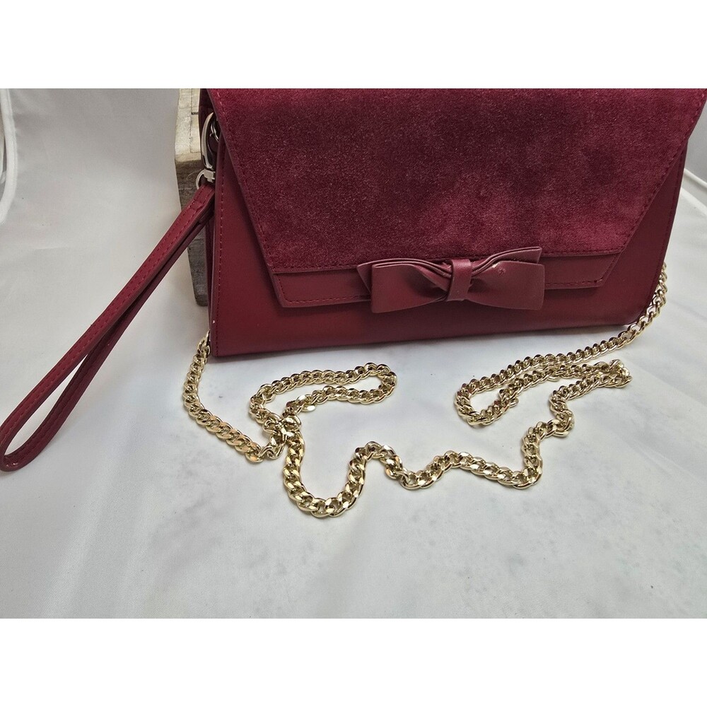 Vintage White House Black Market Burgundy Bow Clutch Crossbody Purse Chain Strap